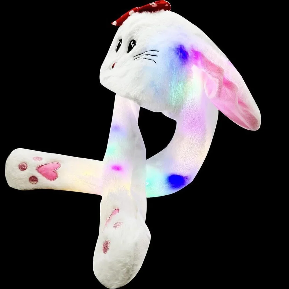 Kids White Bunny Hats Funny Plush Ears Moving Jumping Rabbit Hats for Christmas